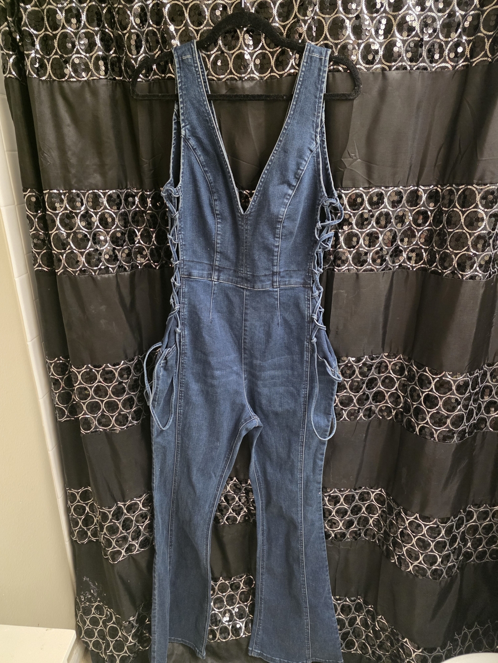 We The Free Denim Lace-Up Jumpsuit in Medium Blue